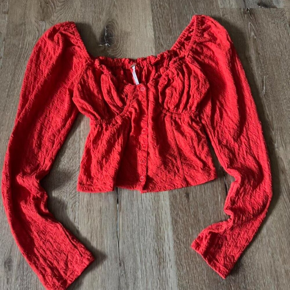 Free People Red Ladybug‎ Long Sleeve Top Size M